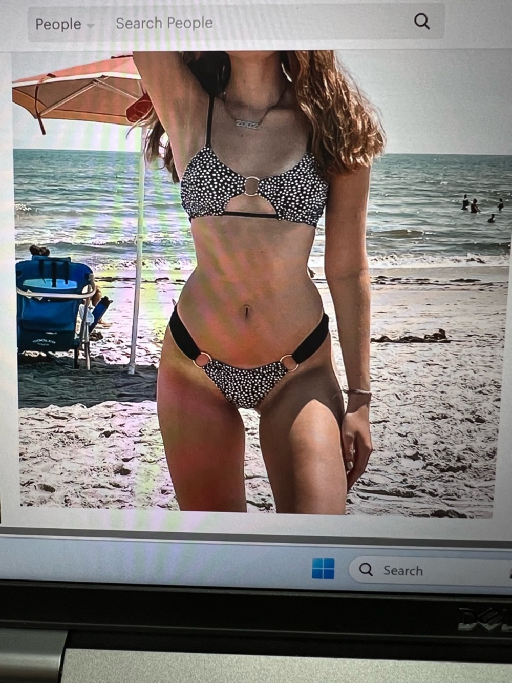 SHEIN White and Black Polka Dot Trim Striped Elastic Bikini Set